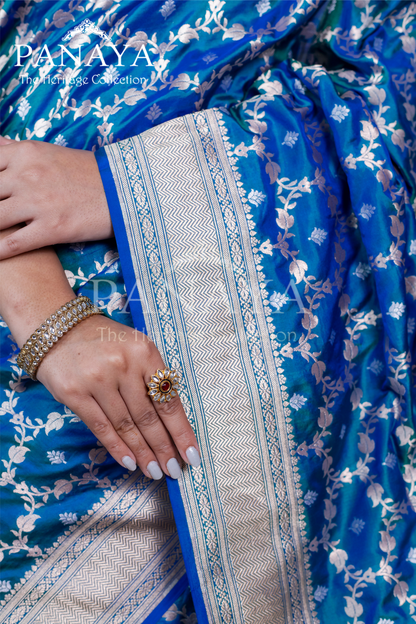 Katan Silk Zaal Design With Sona Rupa Work With Banarasi Border And Anchal