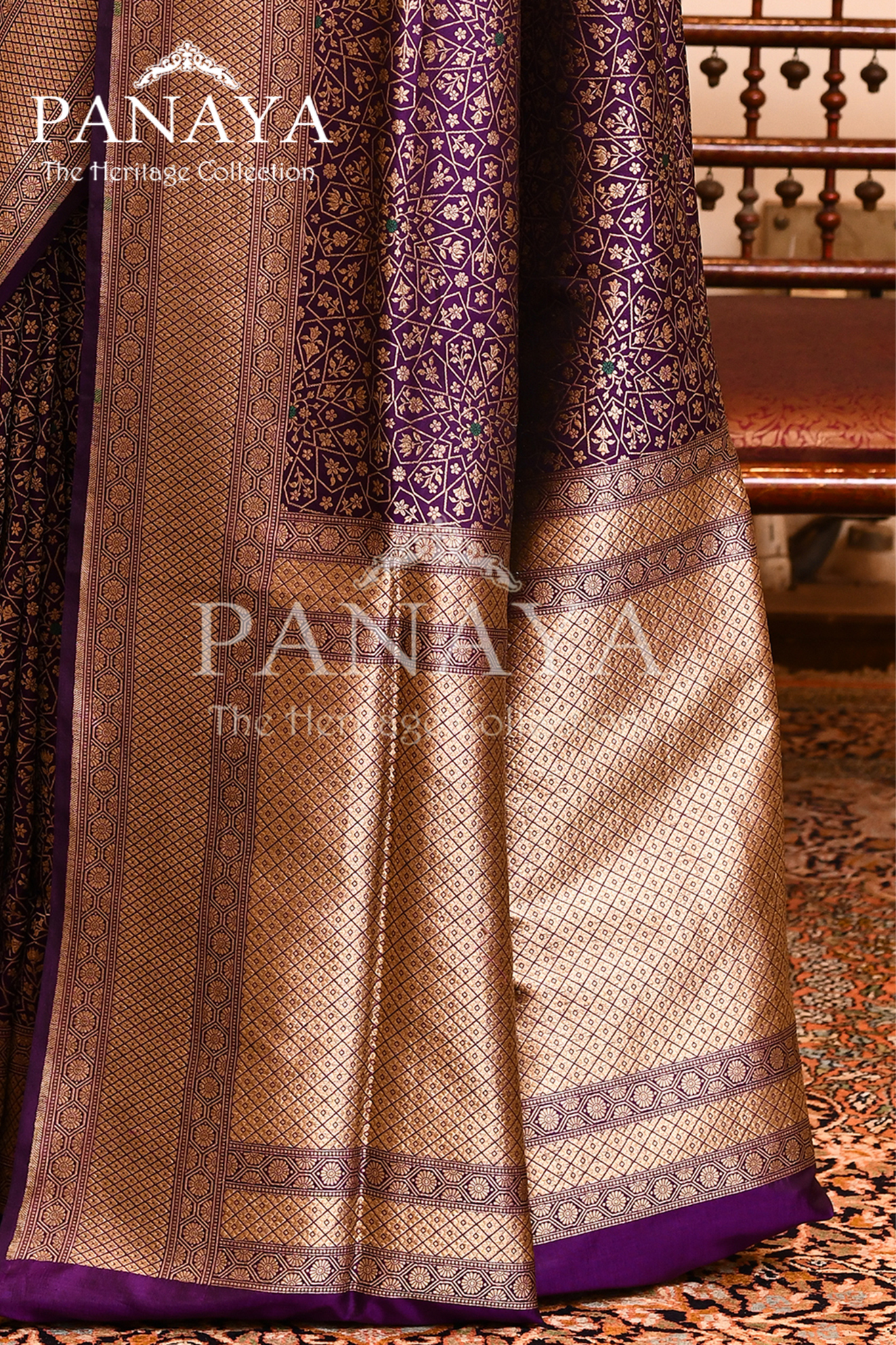 Saree Katan Silk Brocade Tanchuie Design With Jaal Design With Banarasi Aanchal & Border