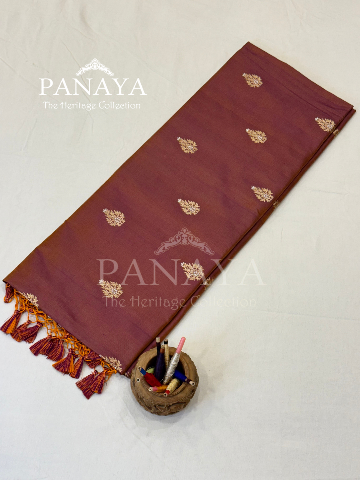 Saree Katan Silk with banarasi aanchal & Border with Gold & Silver zari  Booti Design