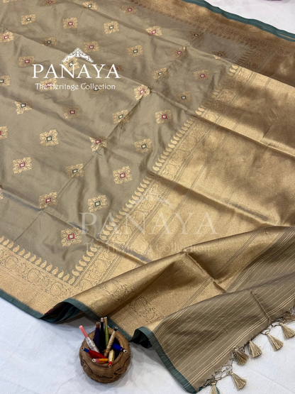 Saree Katan Silk with banarasi aanchal & Border with meenedar Boota Design