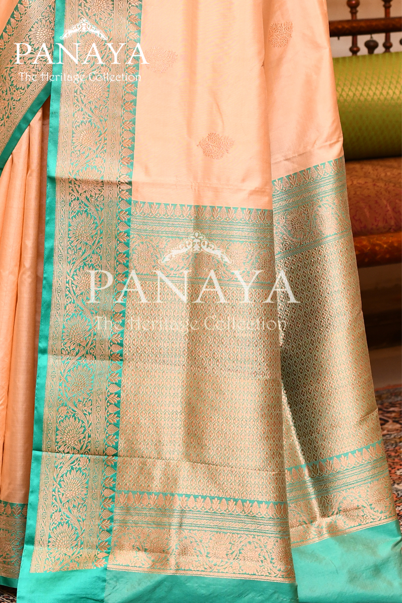 Saree Katan Silk with Contrast Banarasi Aanchal & Border with Gold Zari Boota Design