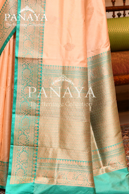 Saree Katan Silk with Contrast Banarasi Aanchal & Border with Gold Zari Boota Design