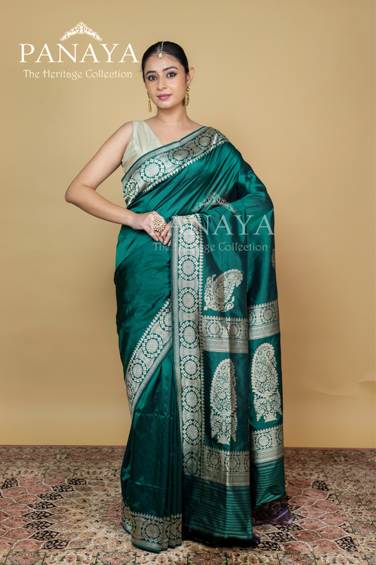 Handloom Katan Silk With Kuniya Banarasi Border Anchal