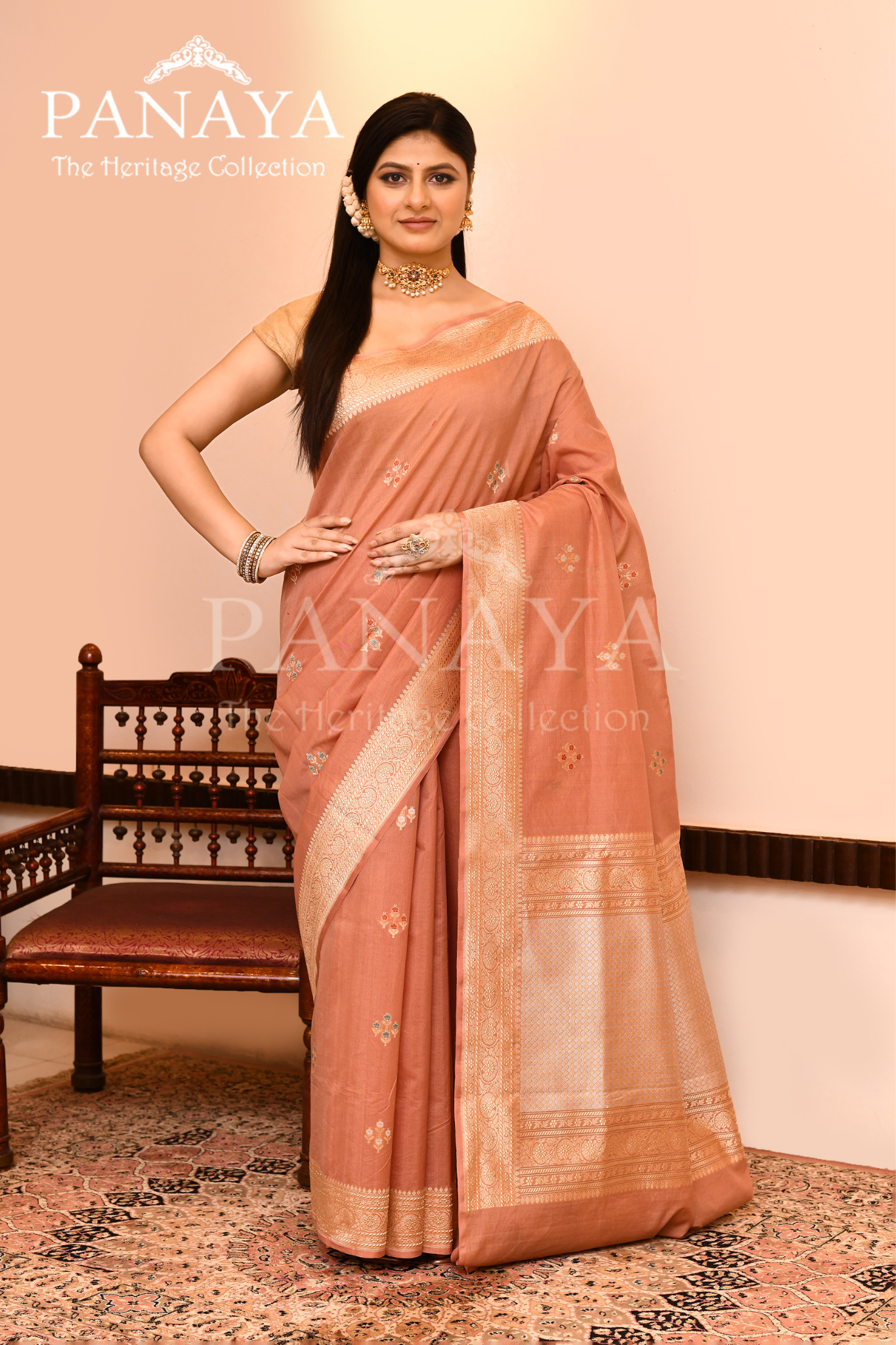 Saree Kora Cotton Silk With Banarasi aanchal & Border with Meenedar Booti