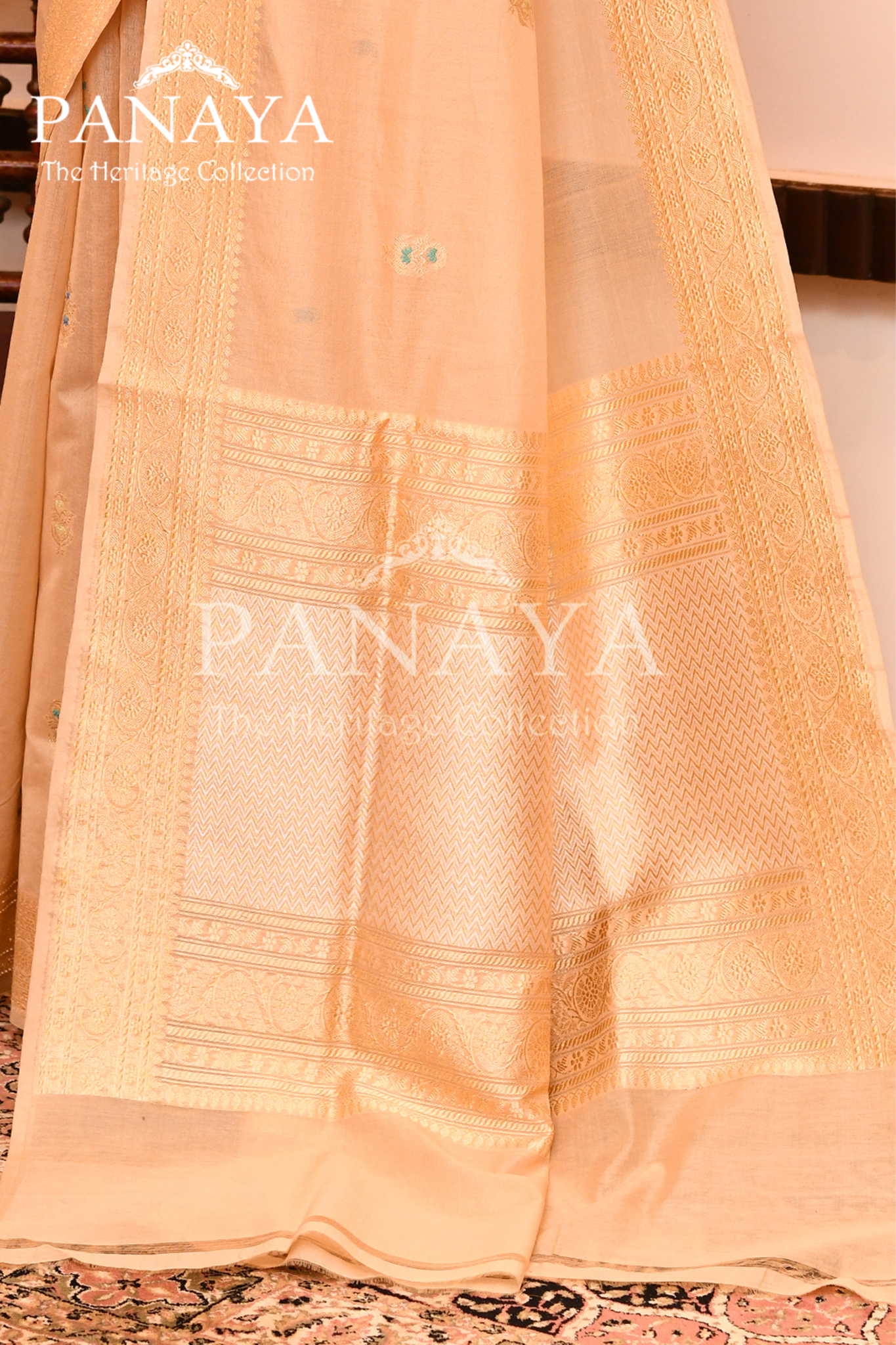 Saree Kora Cotton Silk With Banarasi aanchal & Border with Meenedar Booti
