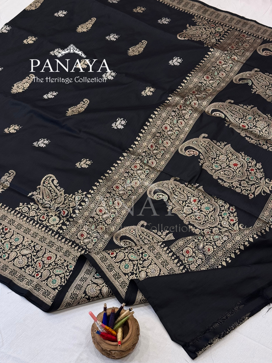 Saree Katan Silk with Meenedarr Banarasi Aanchal & Border with Gold Zari Carry Boota and konia
