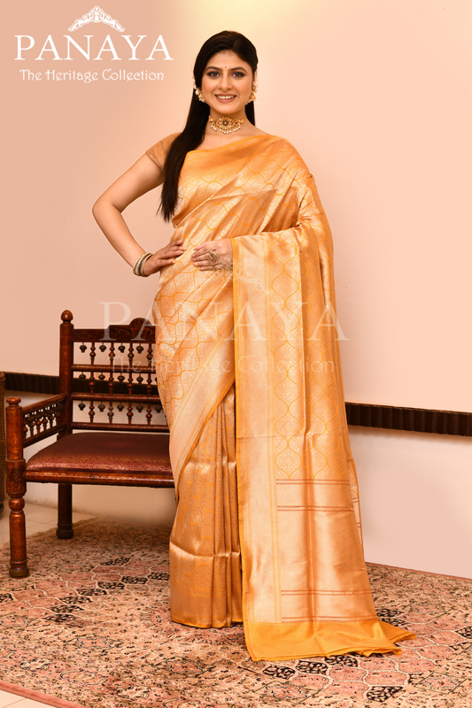 Saree Katan Silk Brocade Tanchuie Design With Jaal Design With Banarasi Aanchal & Border