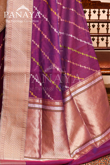 Saree Kora cotton Silk with Banrasi Aanchal & Border with Meenedar Aada Design