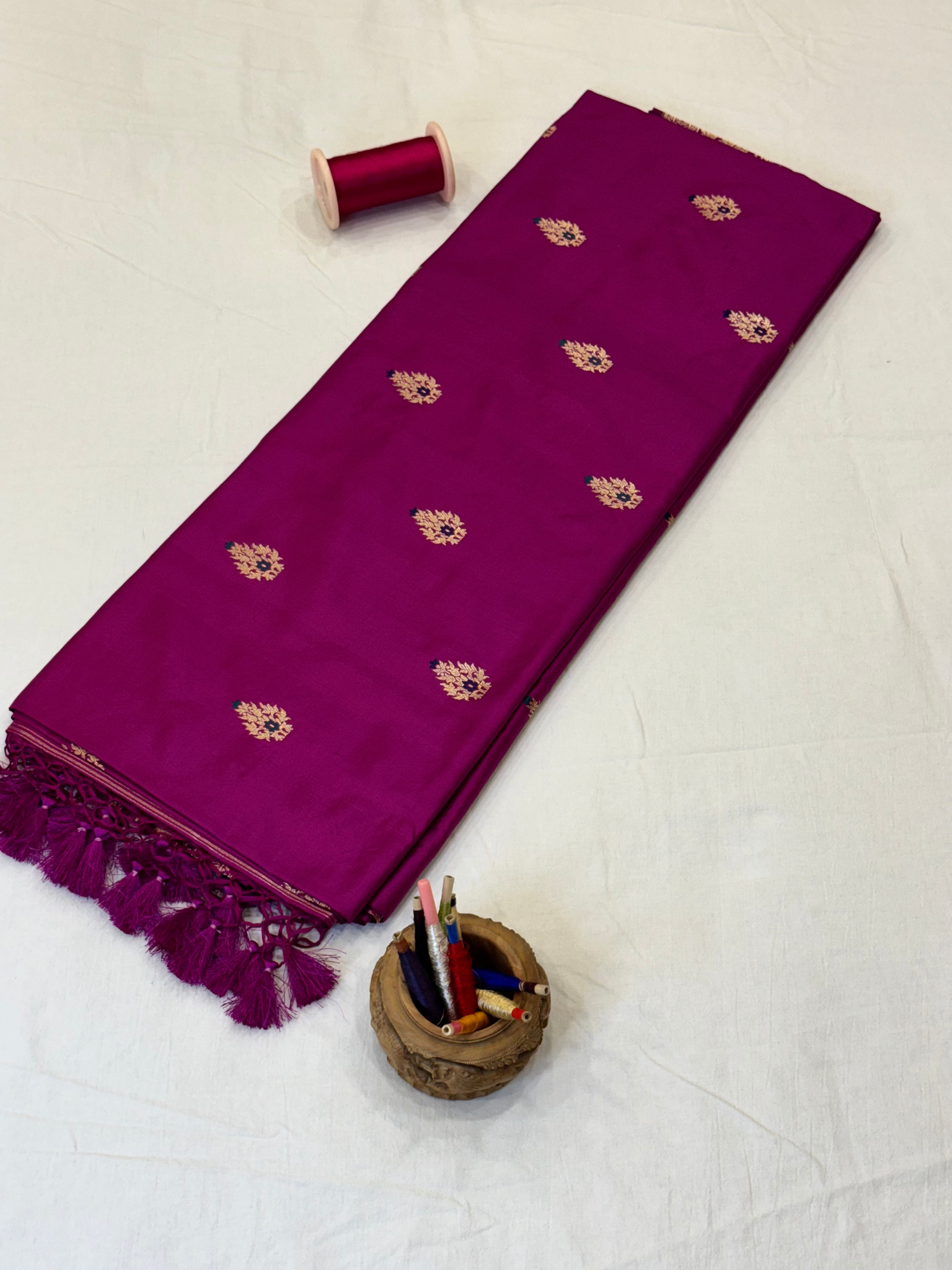 Saree Katan Silk with banarasi aanchal & Border with meenedar Booti Design