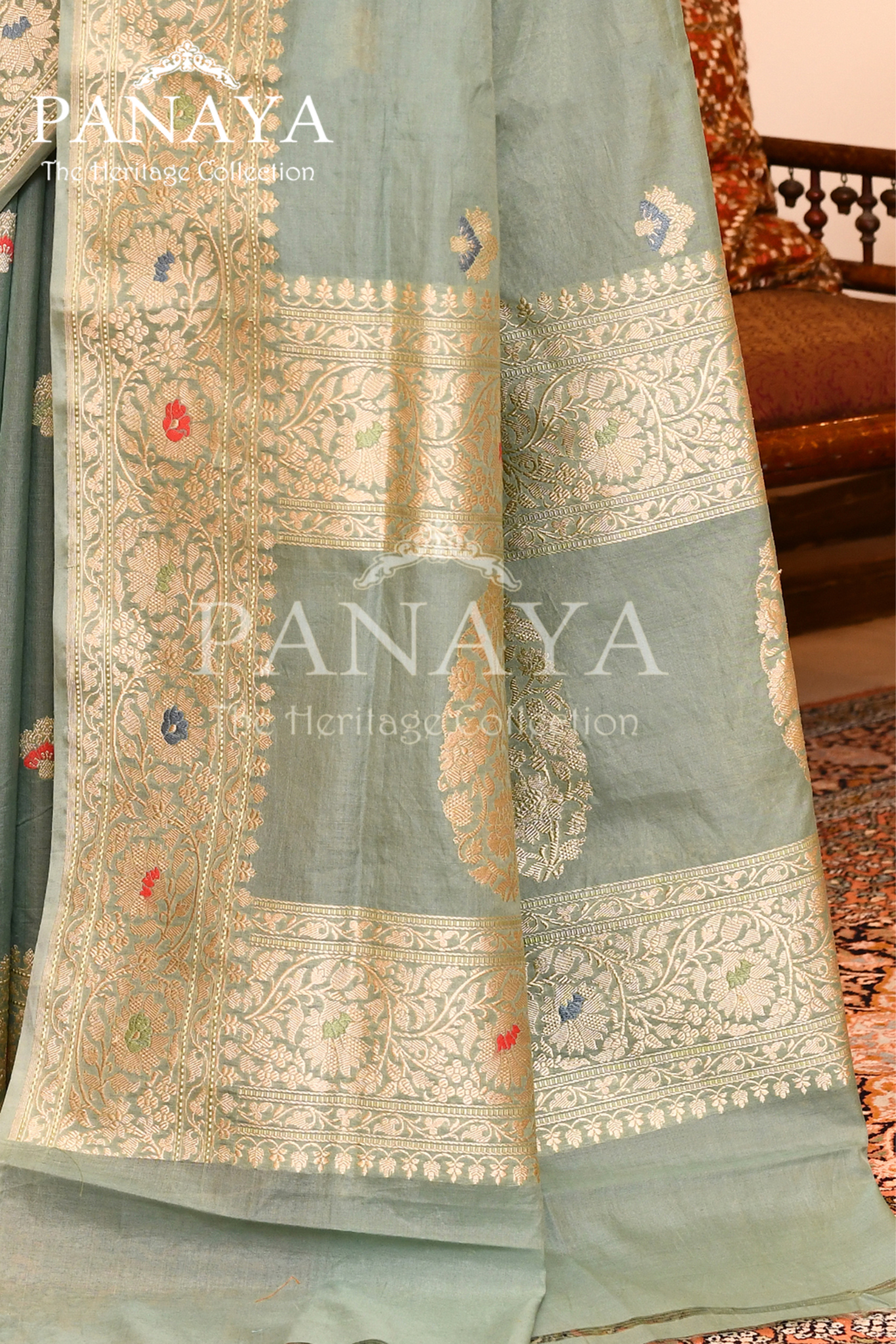 Saree Kora Cotton Silk With Banarasi aanchal & Border with Meenedar Booti