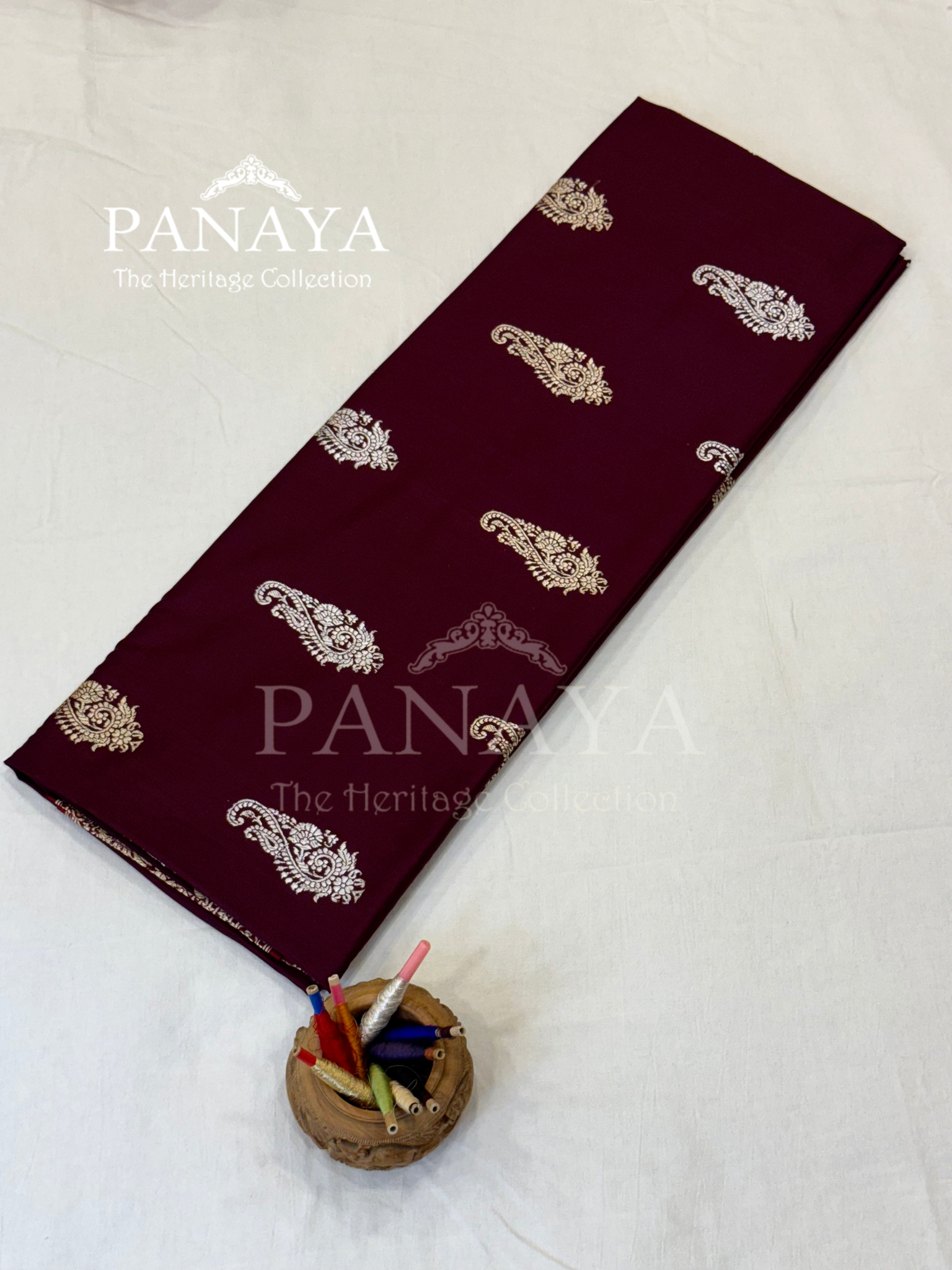 Saree Katan Silk with Contrast aanchal & Border with gold zari Paisely Boota Design
