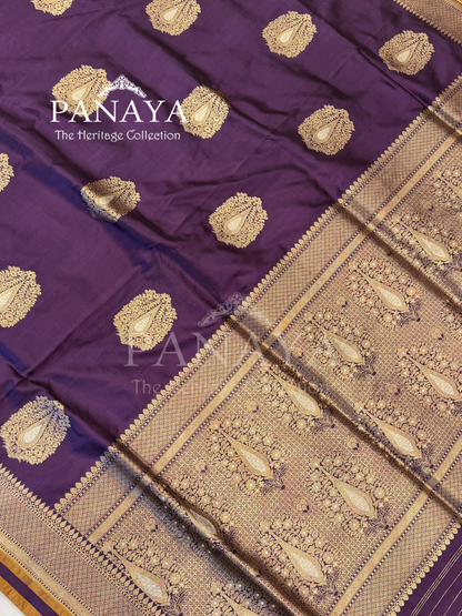 Saree Katan Silk Banarasi Aanchal Border with Gold & Silver Zari Antique Boota Design