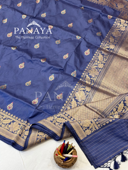 Saree Katan Silk with banarasi aanchal & Border with meenedar Booti Design