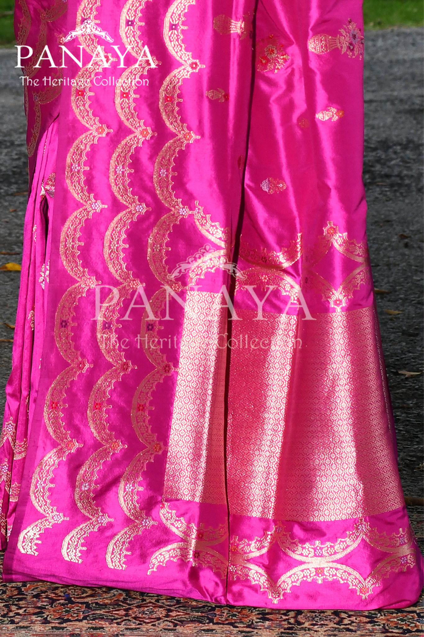 Saree Katan Silk Handwoven  with Meenedar Booti with Gold Zari with Banarasi Aanchal & Border