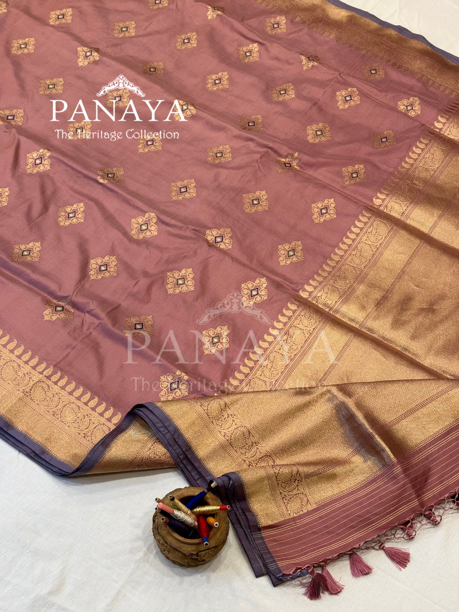 Saree Katan Silk with banarasi aanchal & Border with meenedar Boota Design