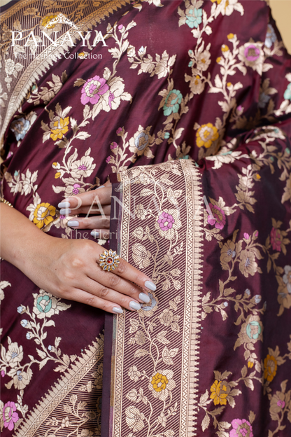 Katan Silk Zaal Design Meenakari Work With Banarasi Anchal Border Design