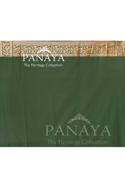Saree Katan Silk Handwoven with Banrasi Aanchal & Border with Gold & Silver Meenedar Jaal Design