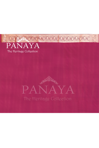 Saree Katan Silk Semi Handwoven with Banrasi Aanchal & Border with Gold & Silver Meenedar Jaal Design