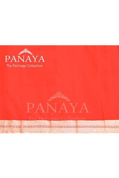 Saree Katan Silk Semi Handwoven with Banrasi Aanchal & Border with Gold & Silver Meenedar Jaal Design