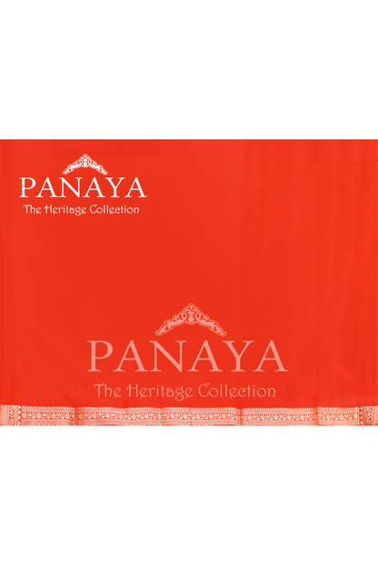 Saree Katan Silk Semi Handwoven with Banrasi Aanchal & Border with Gold & Silver Meenedar Jaal Design