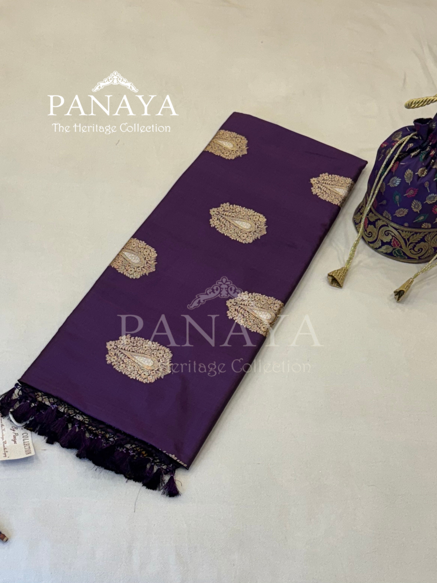 Saree Katan Silk Banarasi Aanchal Border with Gold & Silver Zari Antique Boota Design