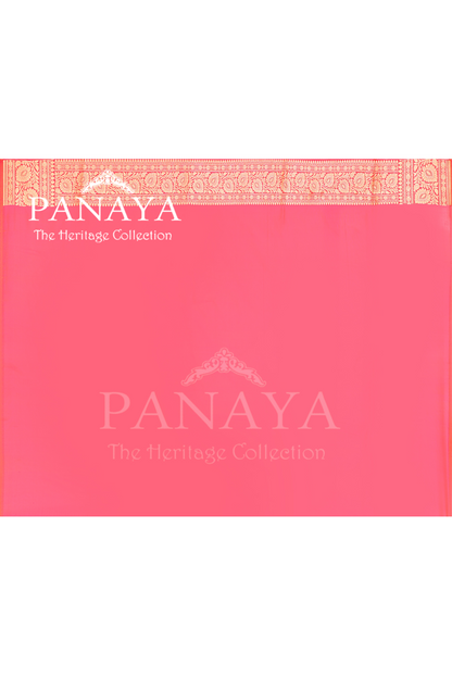 Saree Katan Silk Semi Handwoven with Banrasi Aanchal & Border with Gold & Silver Meenedar Jaal Design