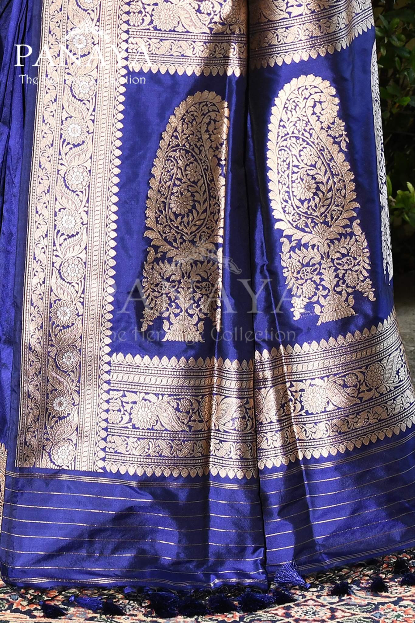 Saree Katan Silk Handwoven with Banrasi Aanchal & Border with Gold & Silver Booti & Konia