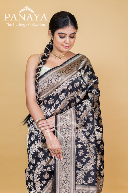 Katan Silk Zaal Design With Gold Zari Banarasi Anchal Border Design