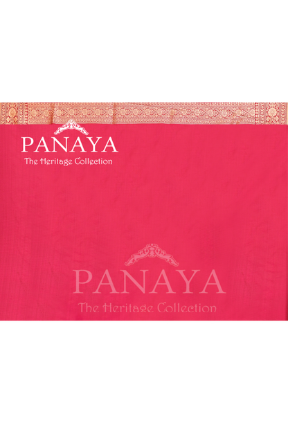 Saree Katan Silk Semi Handwoven with Banrasi Aanchal & Border with Gold & Silver Meenedar Jaal Design