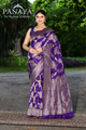 Saree Katan Silk Handwoven with Banrasi Aanchal & Border with Gold & Silver Meenedar Jaal Design