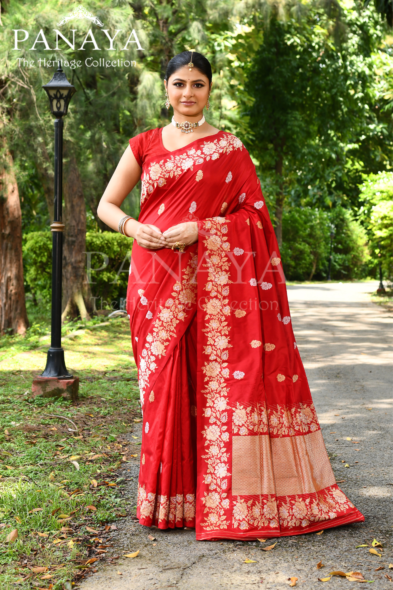 Saree Katan Silk Handwoven with Banrasi Aanchal & Border with Gold & Silver Booti