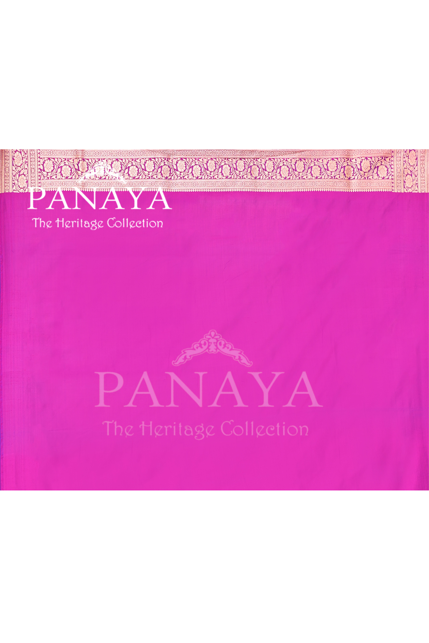 Saree Katan Silk Semi Handwoven with Banrasi Aanchal & Border with Gold & Silver Meenedar Jaal Design