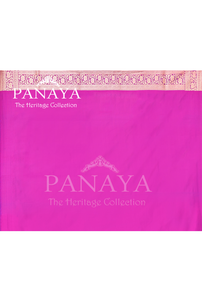 Saree Katan Silk Semi Handwoven with Banrasi Aanchal & Border with Gold & Silver Meenedar Jaal Design