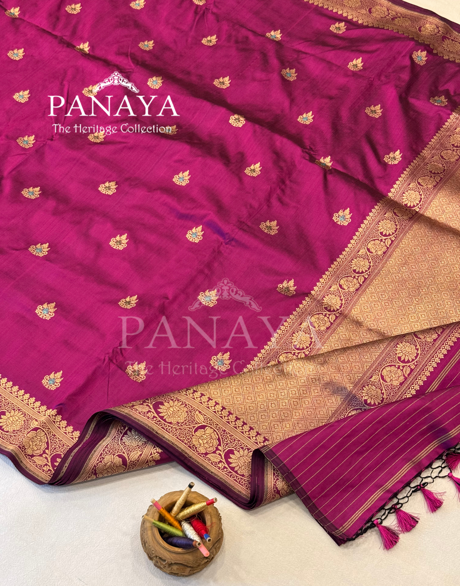 Saree Katan Silk with banarasi aanchal & Border with meenedar Booti Design