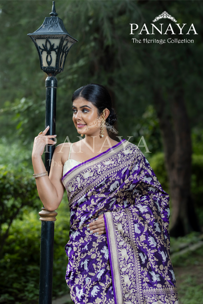 Handloom Sikargah Pattern Zaal Work With Gold And Silver Zari Work