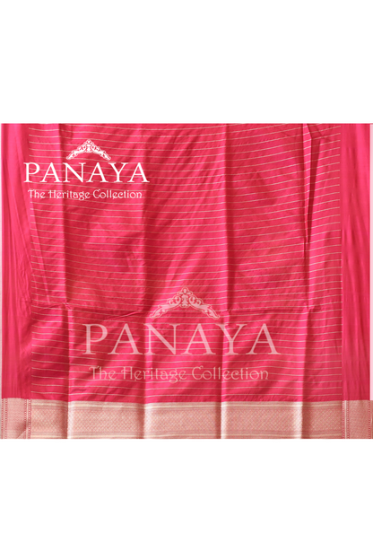 Saree Katan Silk Handwoven with Banrasi Aanchal & Border with Gold & Silver Meenedar Jaal Design