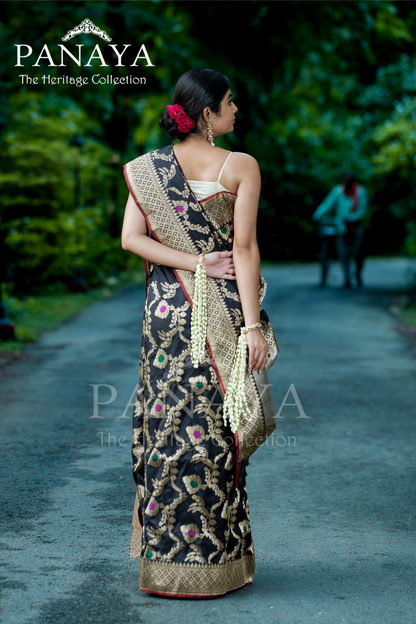 Handloom Katan Silk With Zaal Design Meenakari Work Banarsi Anchal And Border