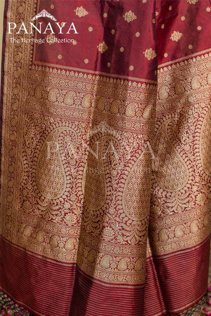 Handloom Katan Silk With Zaal Lace Buti Pattern Small And Large