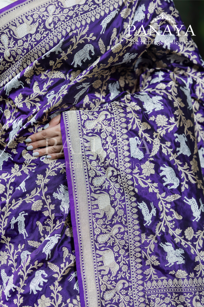 Handloom Sikargah Pattern Zaal Work With Gold And Silver Zari Work
