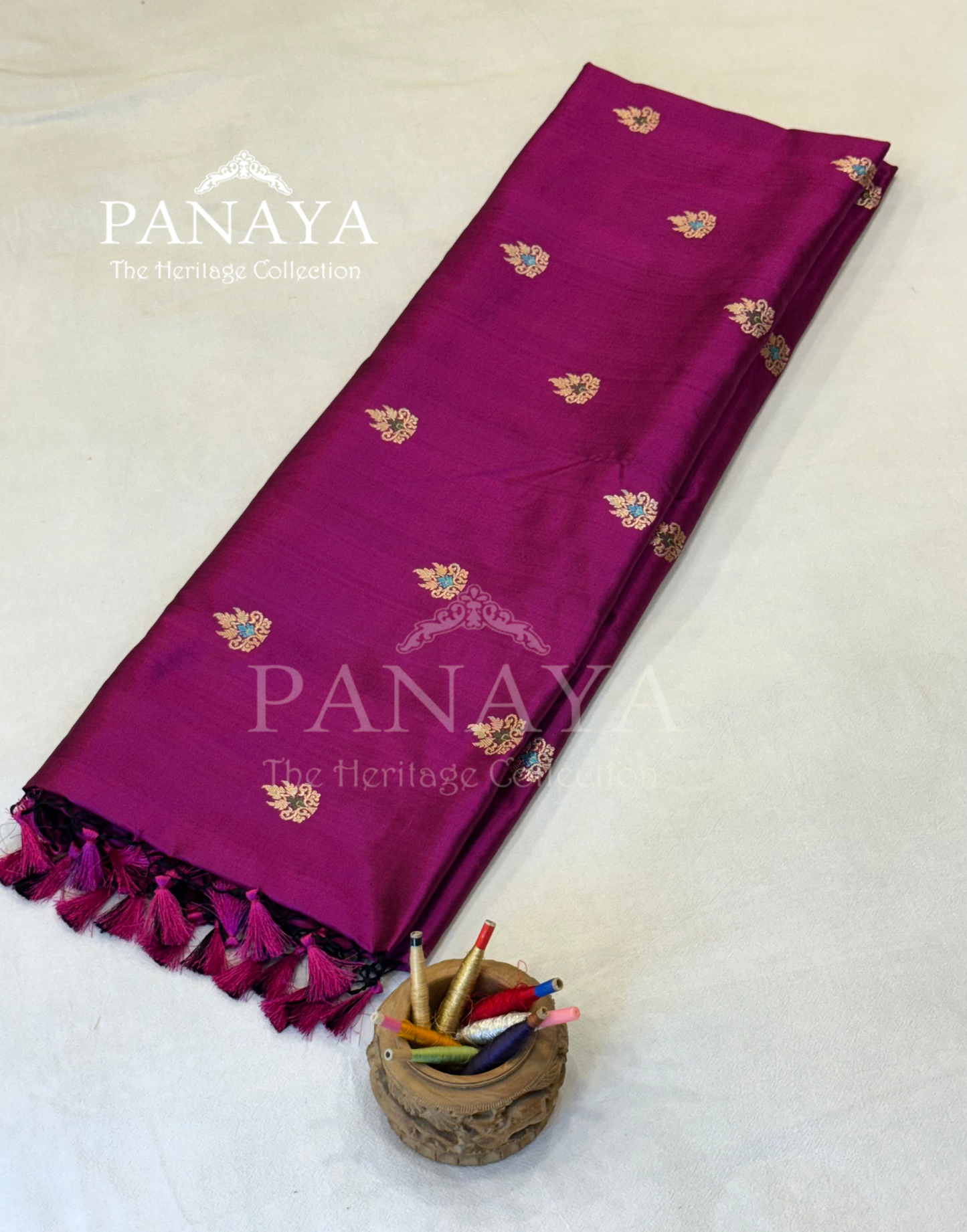 Saree Katan Silk with banarasi aanchal & Border with meenedar Booti Design