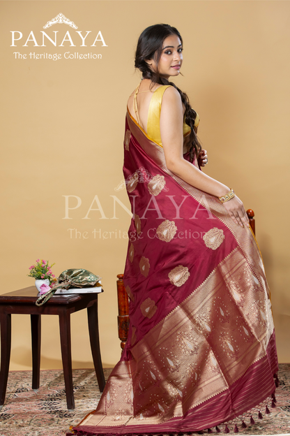 Katan Silk With Royal Buta With Gold And Silver Zari Work