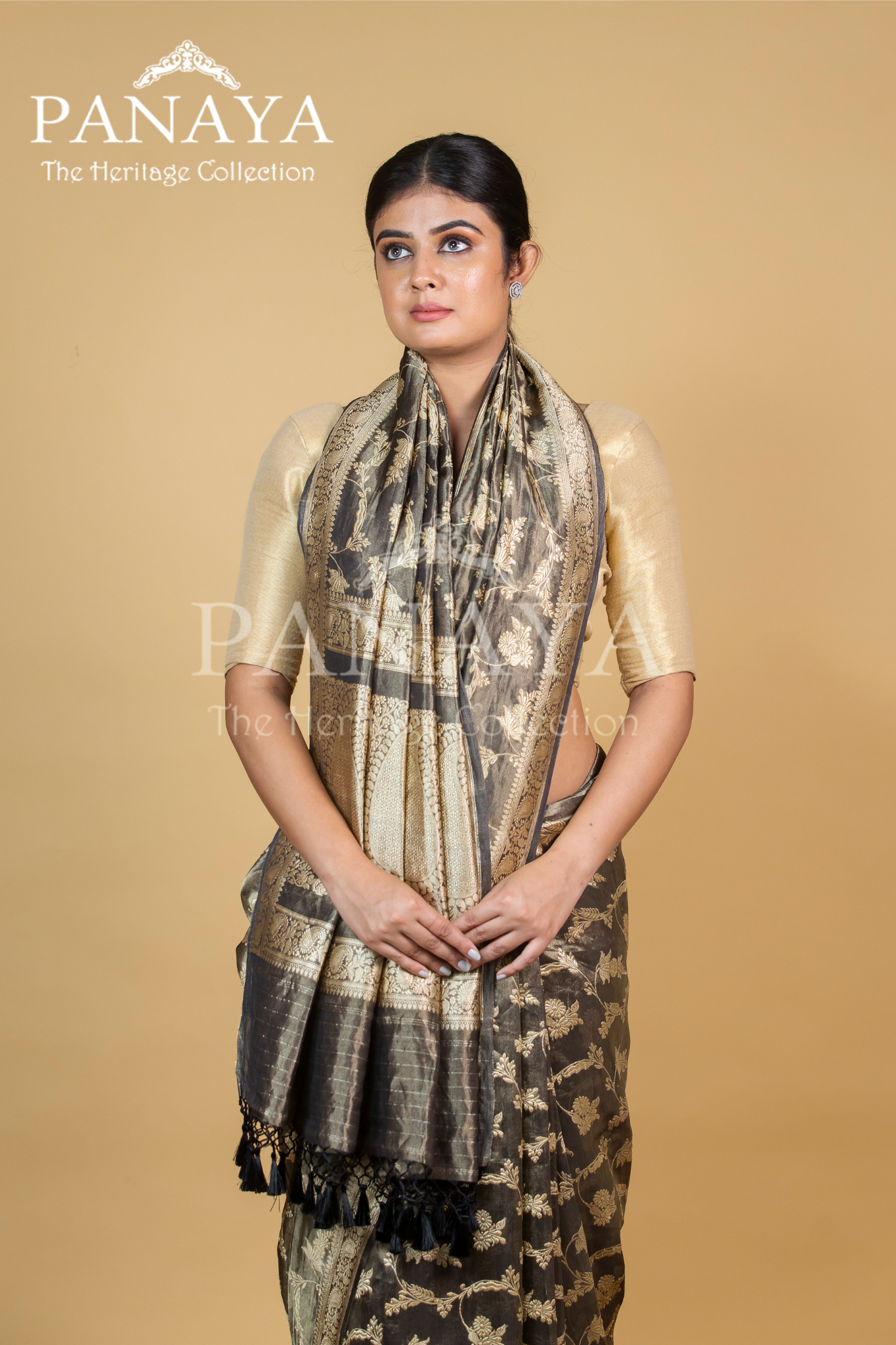 Tissue Silk Zaal Design With Gold Zari And Kairi Anchal