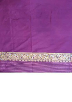 Magenta Katan Silk Saree — Kadwa Bird Booti