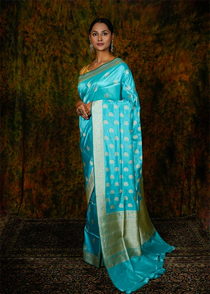 Sky Blue Katan Silk Saree