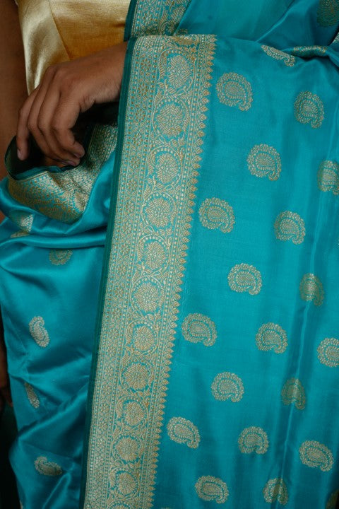 Sky Blue Katan Pure Silk Saree - Panaya 