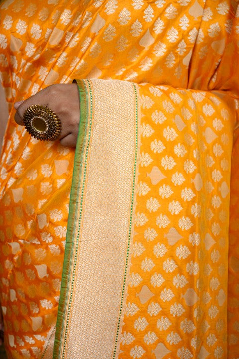 Mustard Katan Pure Silk Saree - Panaya 