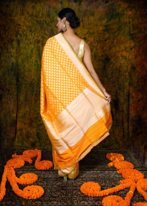 Mustard Katan Pure Silk Saree - Panaya 