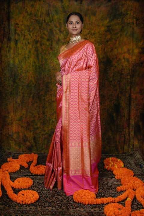 Pink Katan Pure Silk Saree