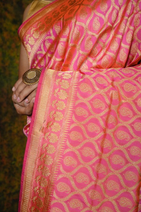 Pink Katan Pure Silk Saree - Panaya 