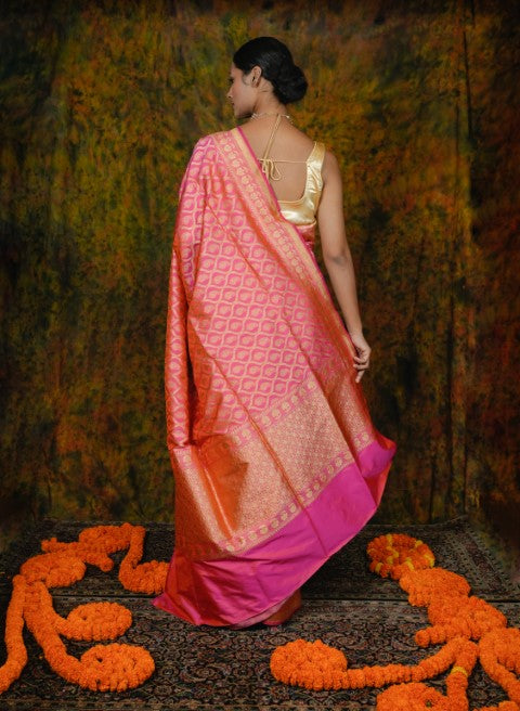 Pink Katan Pure Silk Saree - Panaya 